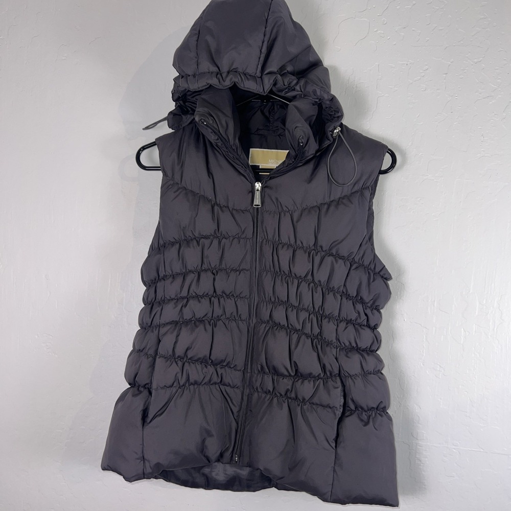 Michael Kors Women's Down‎ Puffer Vest w/Removable Hood Charcoal Gray Size Small